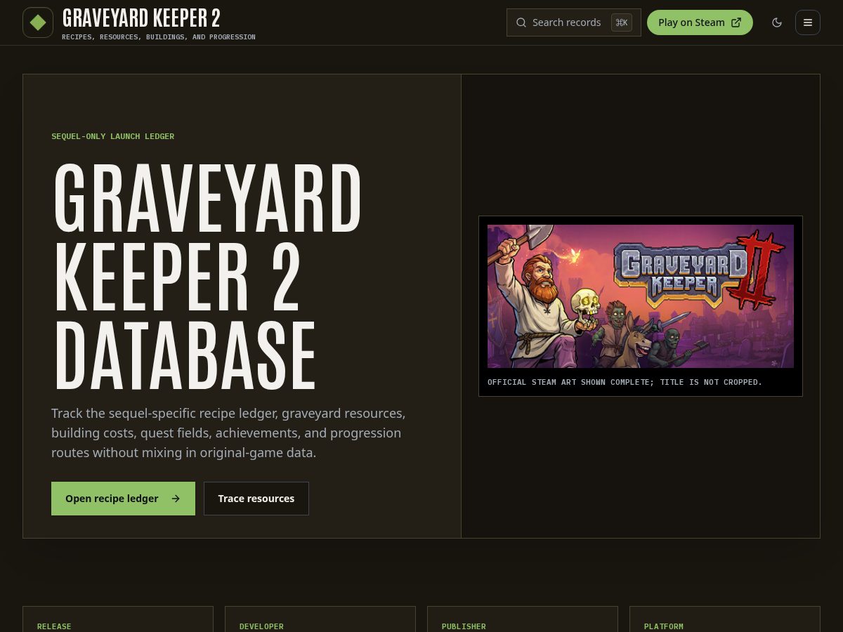 Landing-page snapshot of graveyardkeeper2db.wiki