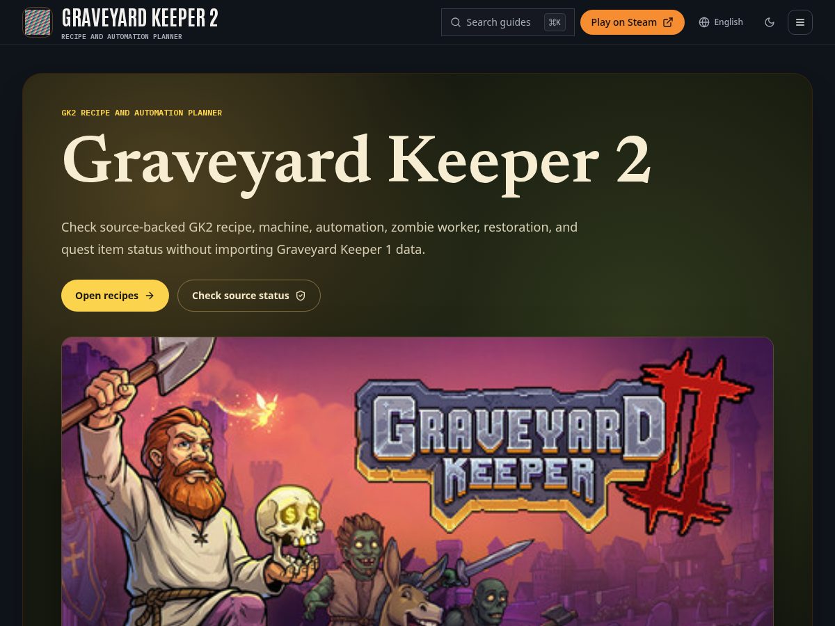Landing-page snapshot of graveyardkeeper2recipes.wiki