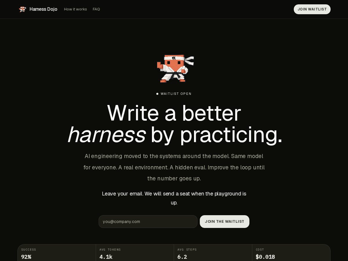 Landing-page snapshot of harnessdojo.com