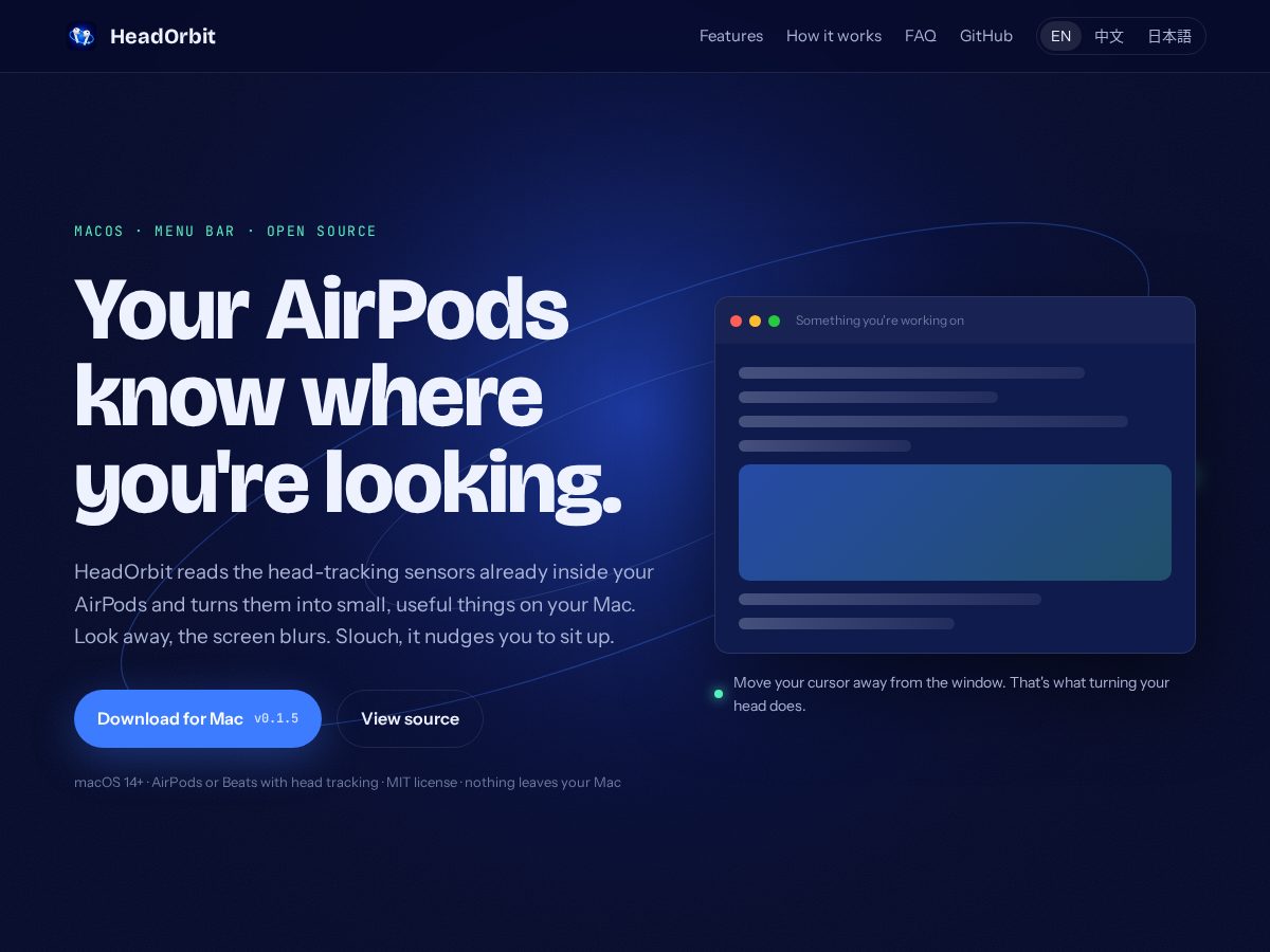 Landing-page snapshot of headorbit.com