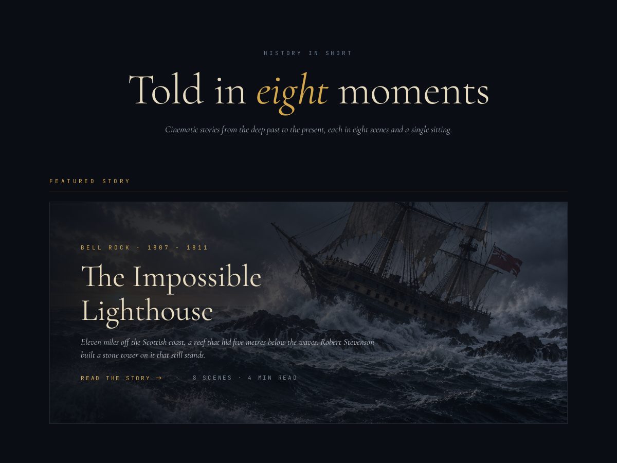 Landing-page snapshot of historyinshort.com