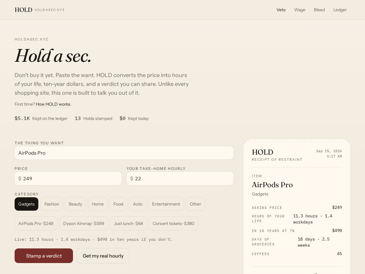 Landing-page snapshot of holdasec.xyz