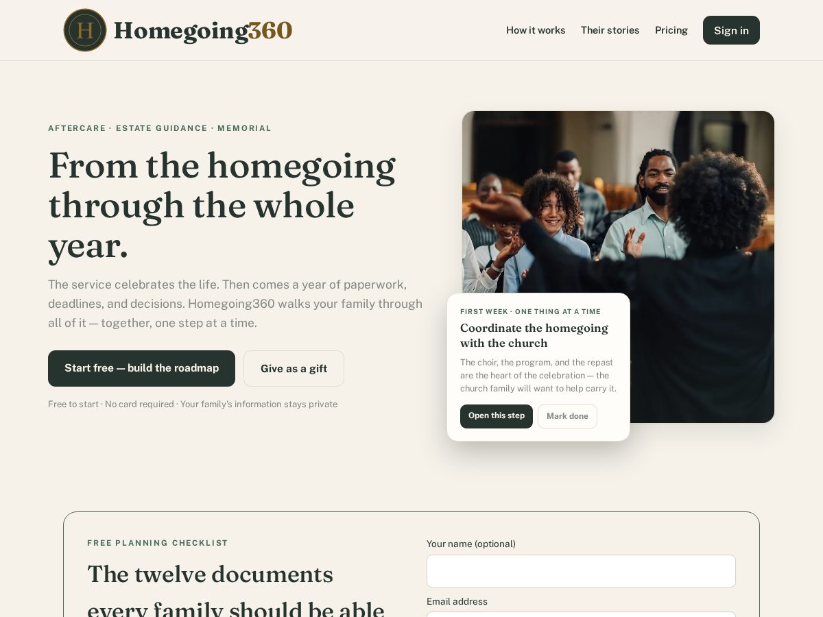 Landing-page snapshot of homegoing360.org
