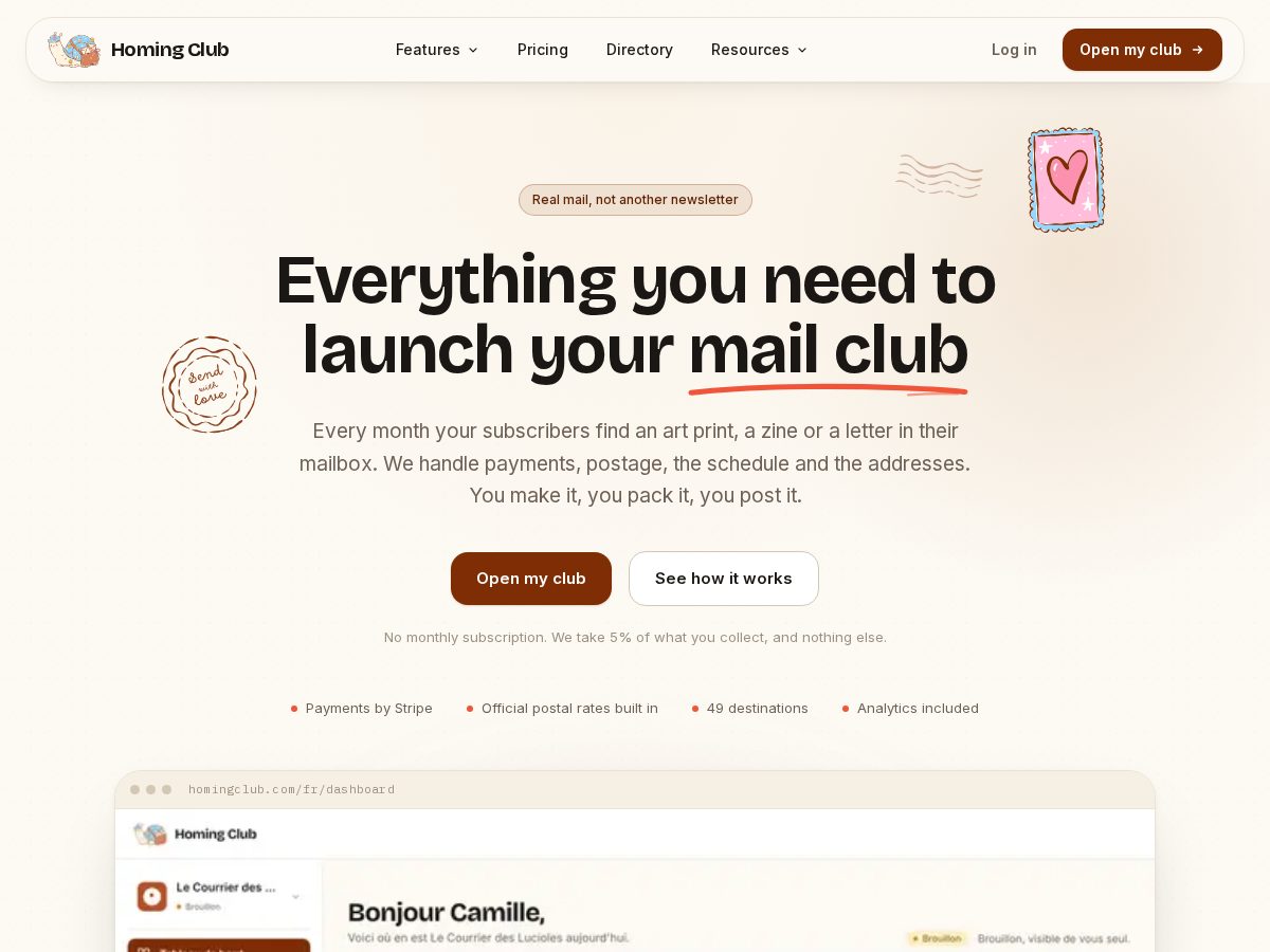 Landing-page snapshot of homingclub.com