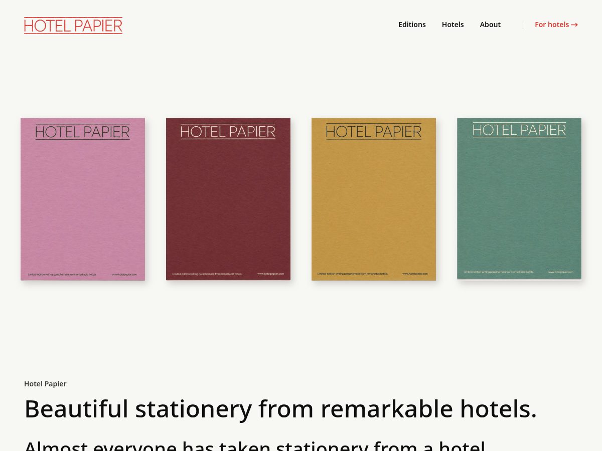 Landing-page snapshot of hotelpapier.com