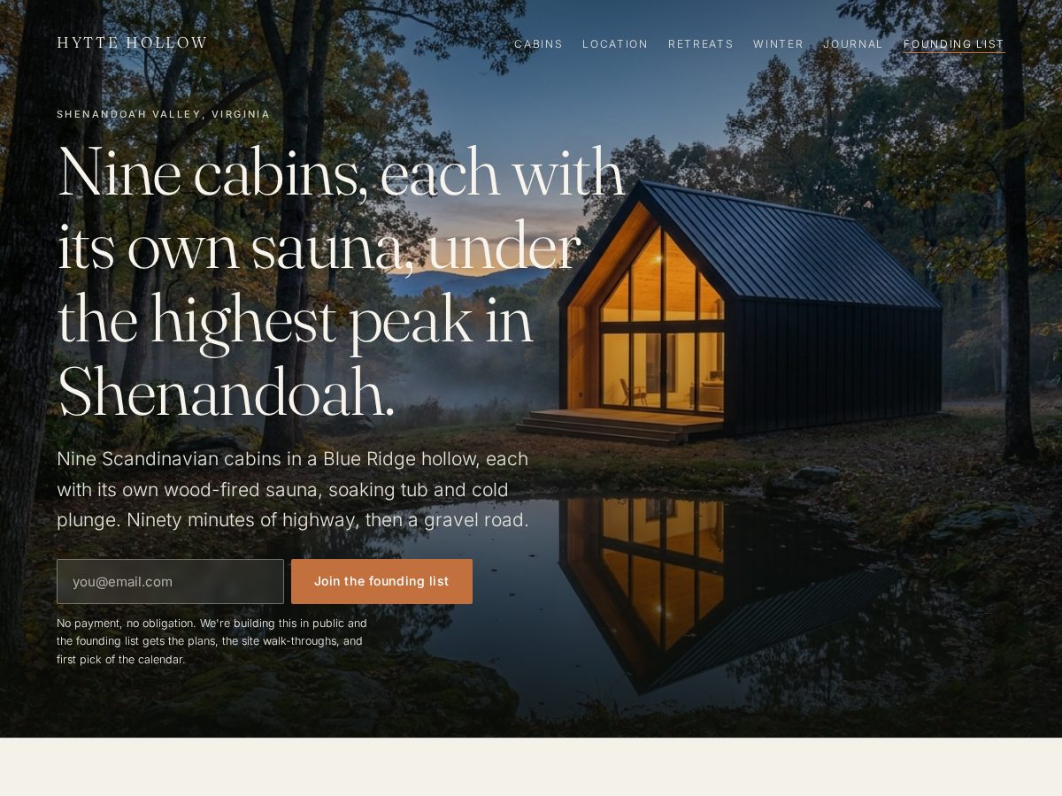 Landing-page snapshot of hyttehollow.com