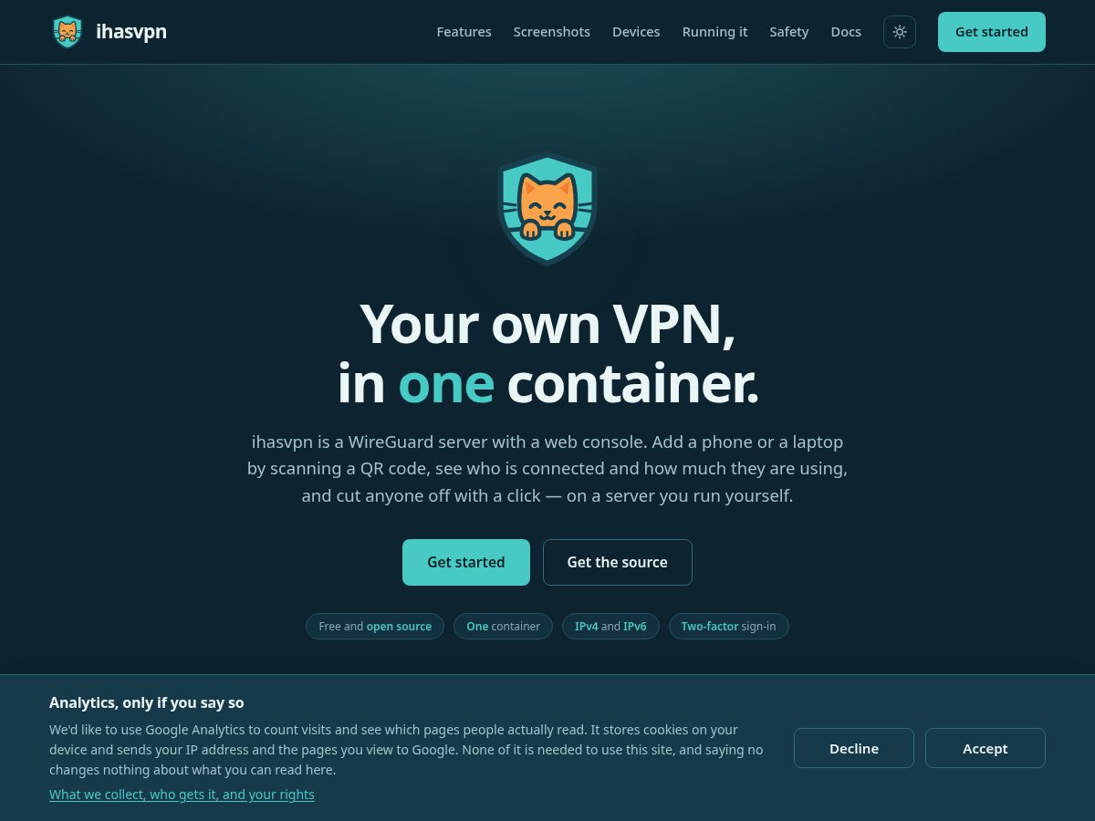 Landing-page snapshot of ihasvpn.org