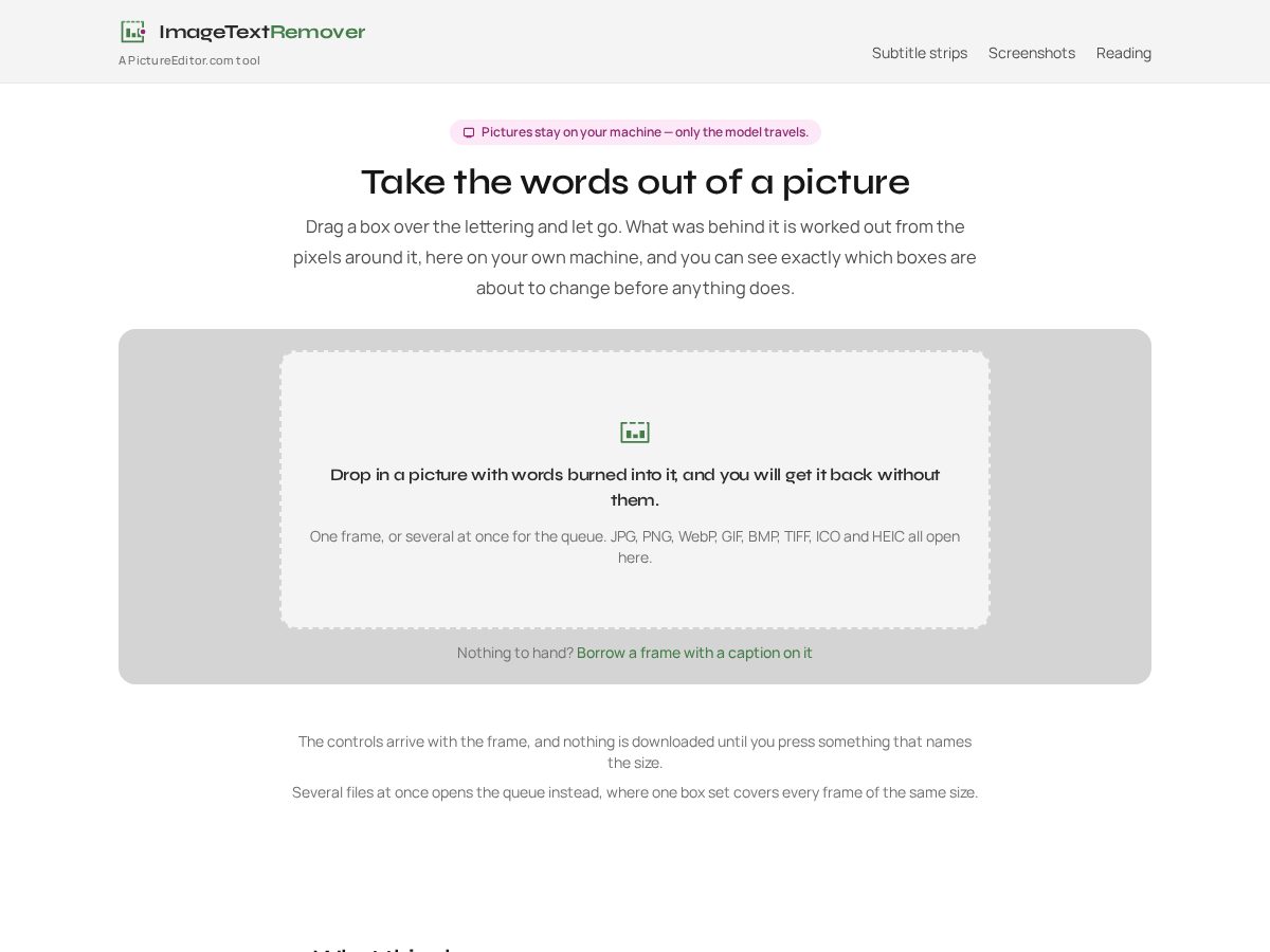 Landing-page snapshot of imagetextremover.com
