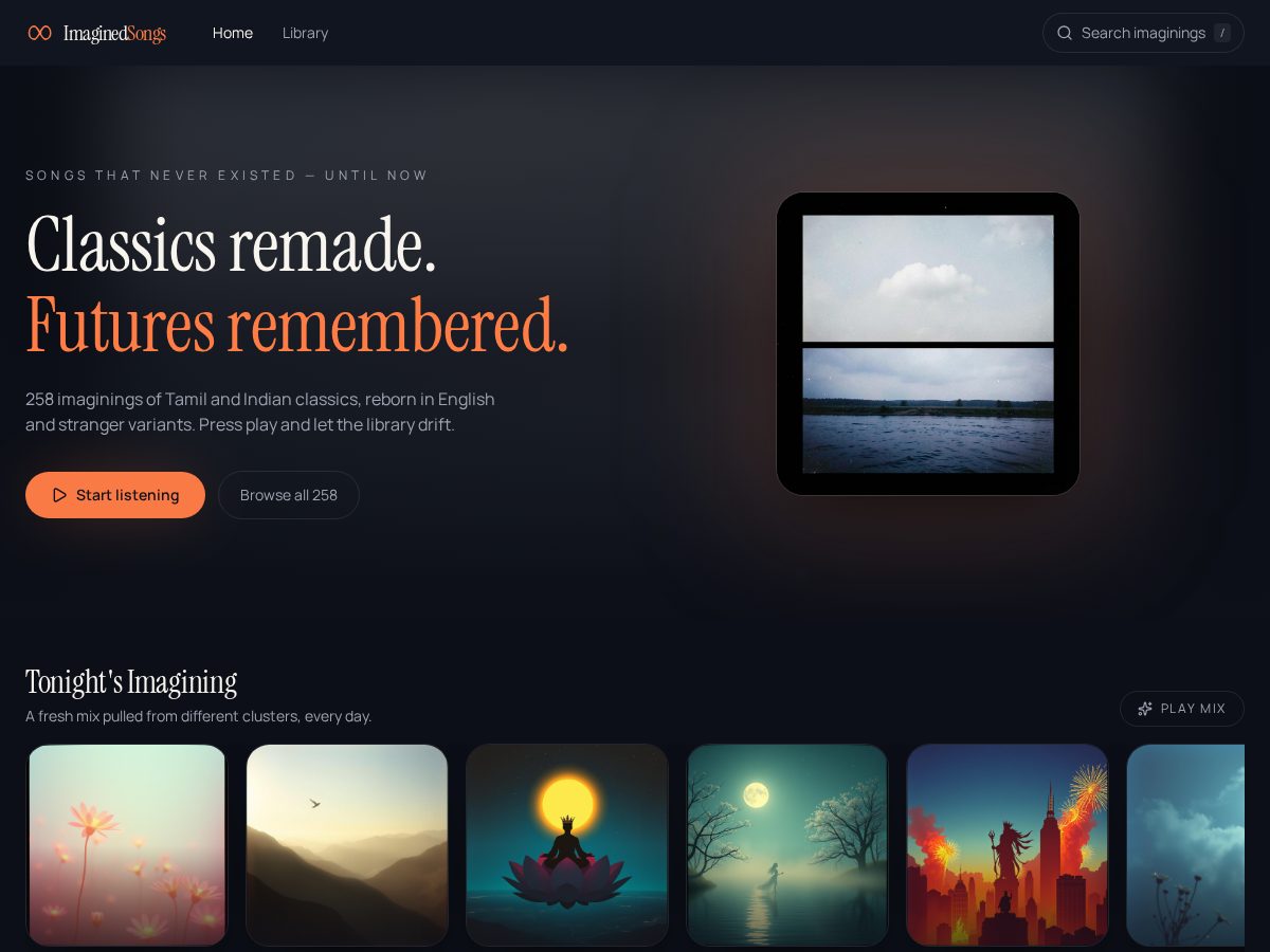Landing-page snapshot of imaginedsongs.com