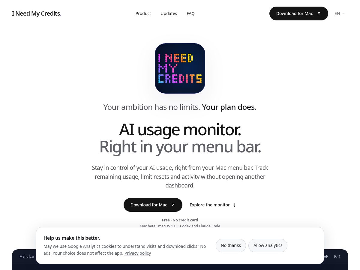 Landing-page snapshot of ineedmycredits.com