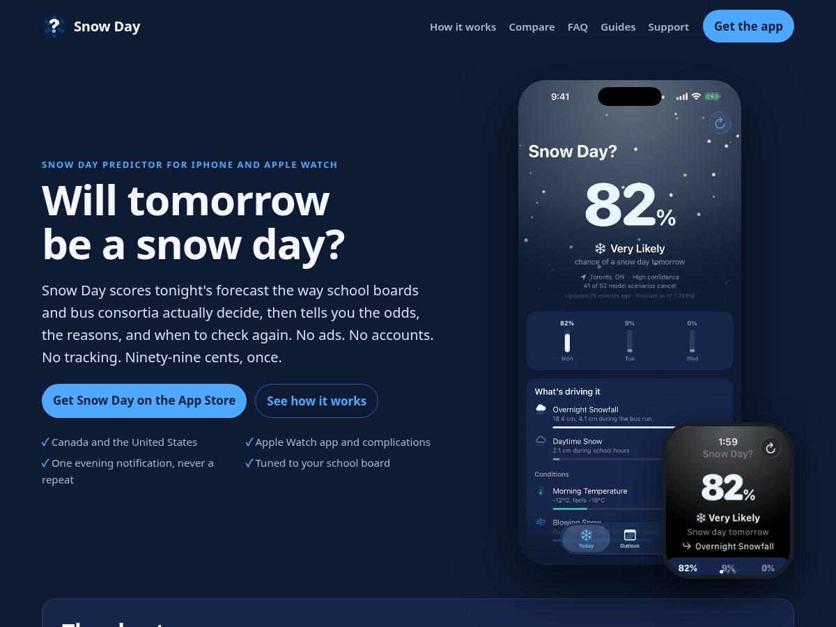 Landing-page snapshot of isitasnowday.com