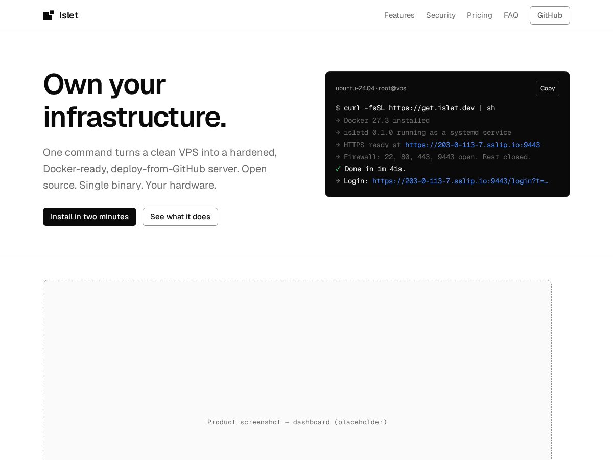 Landing-page snapshot of islet.dev