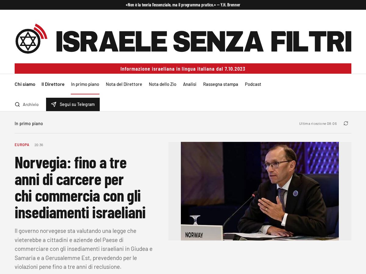 Landing-page snapshot of israelesenzafiltri.org
