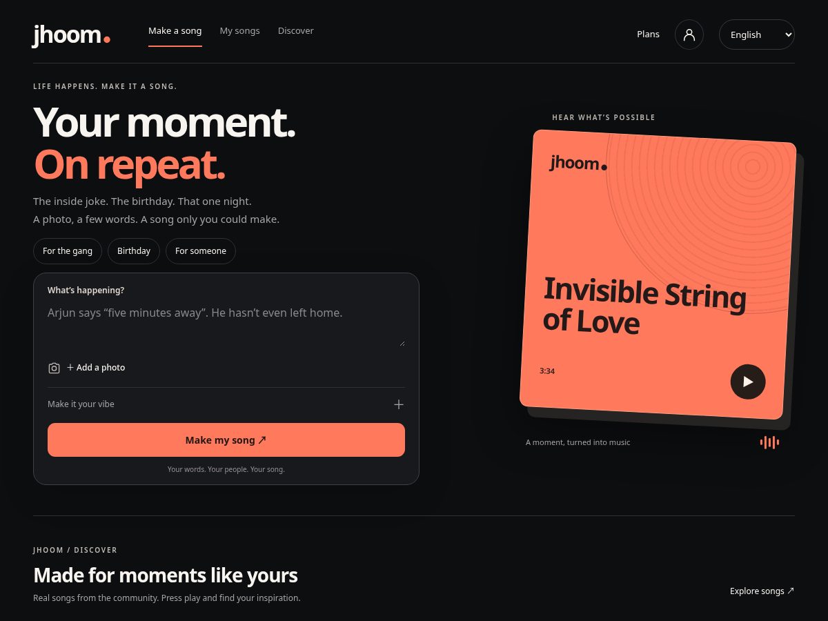 Landing-page snapshot of jhoom.baby