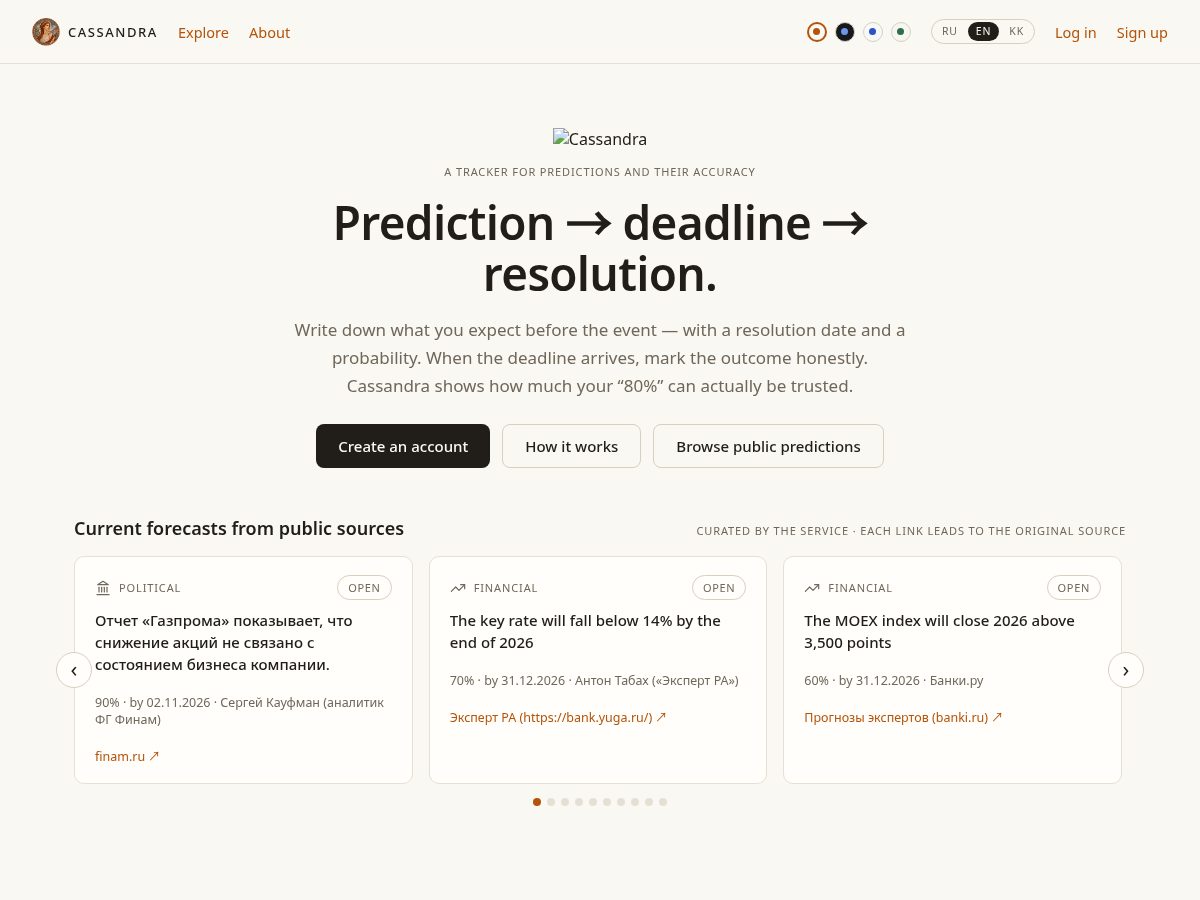 Landing-page snapshot of kassandra.today