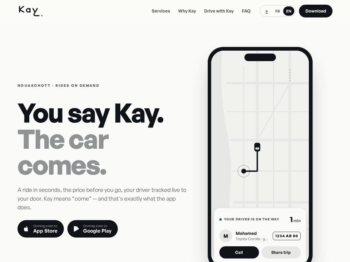 Landing-page snapshot of kayrides.com