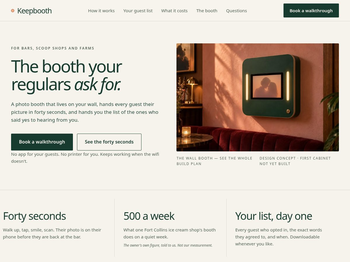 Landing-page snapshot of keepbooth.com