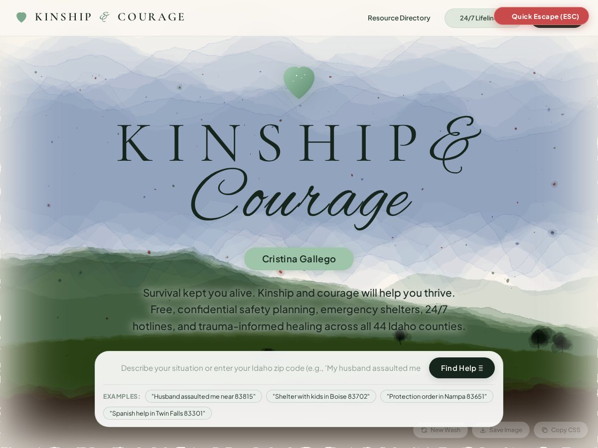 Landing-page snapshot of kinshipandcourage.org