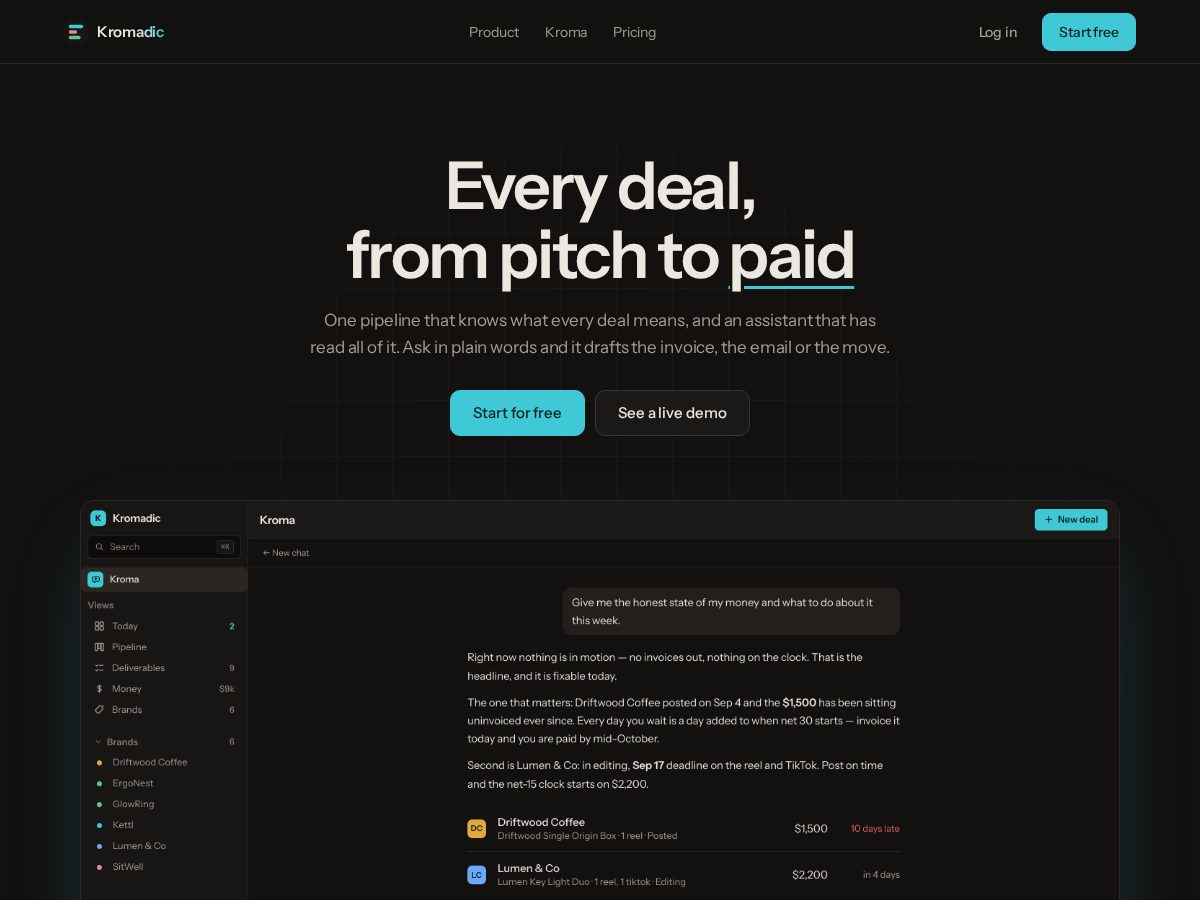 Landing-page snapshot of kromadic.com