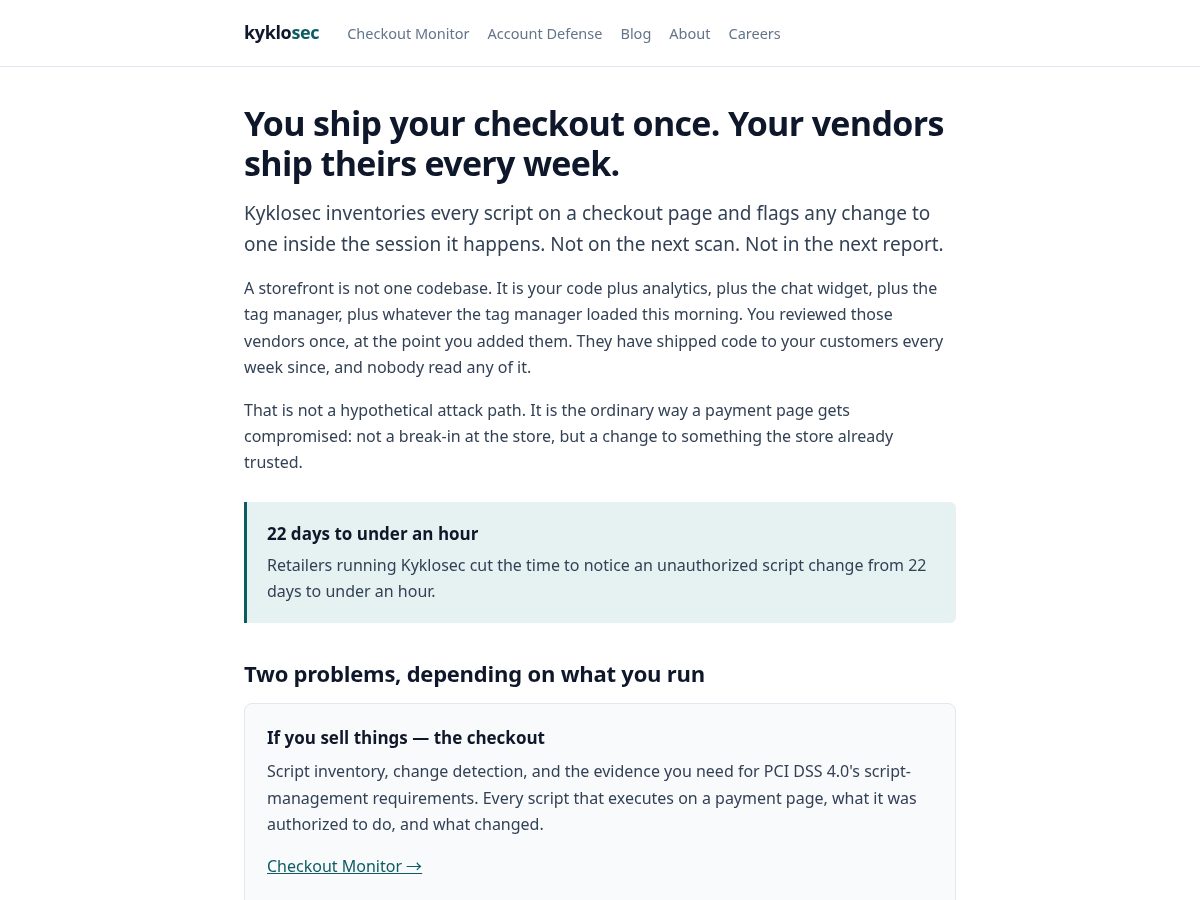 Landing-page snapshot of kyklosec.com