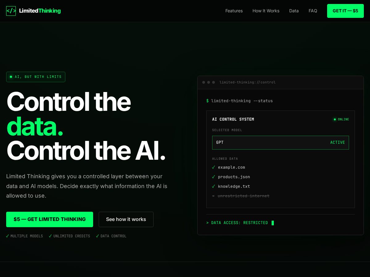 Landing-page snapshot of limitedthinking.com