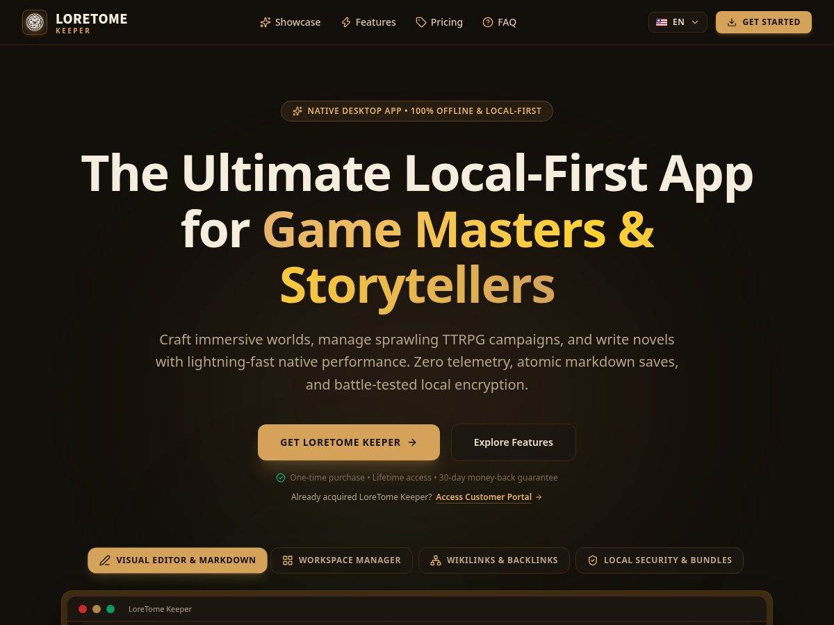 Landing-page snapshot of lorecipher.com