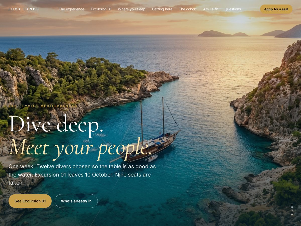 Landing-page snapshot of lucalands.com