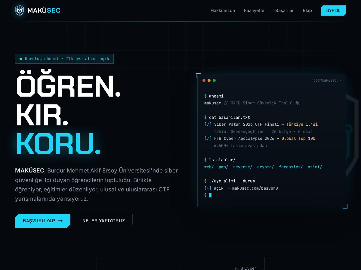 Landing-page snapshot of makusec.com