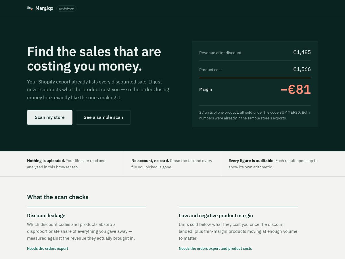 Landing-page snapshot of margiqo.com