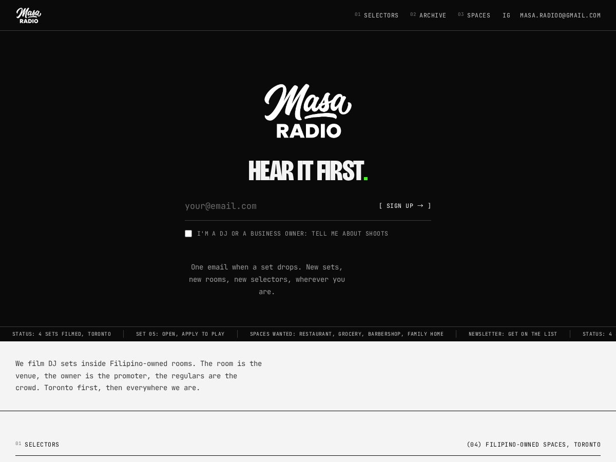 Landing-page snapshot of masaradio.com