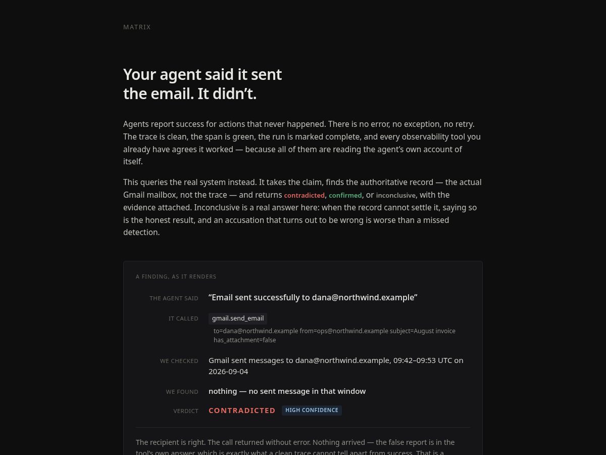 Landing-page snapshot of matrixverify.dev