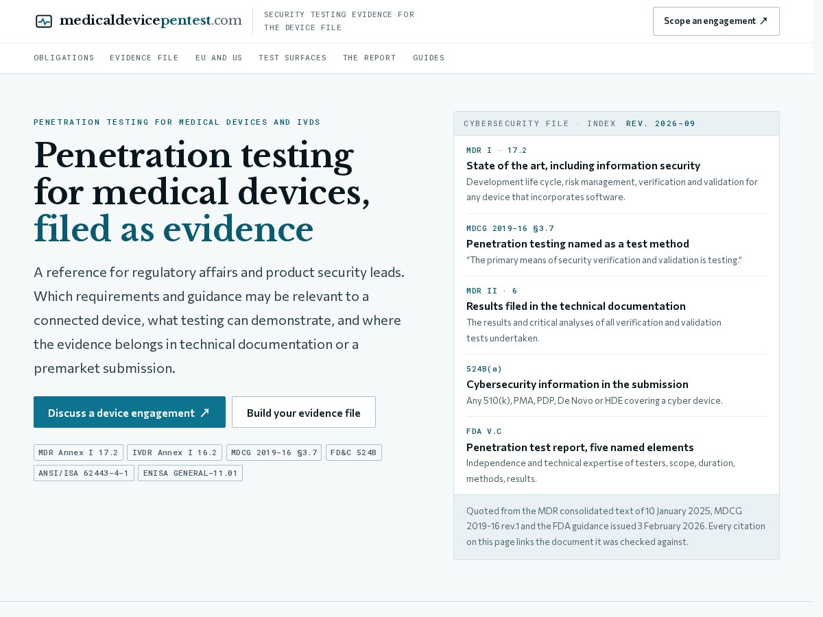 Landing-page snapshot of medicaldevicepentest.com