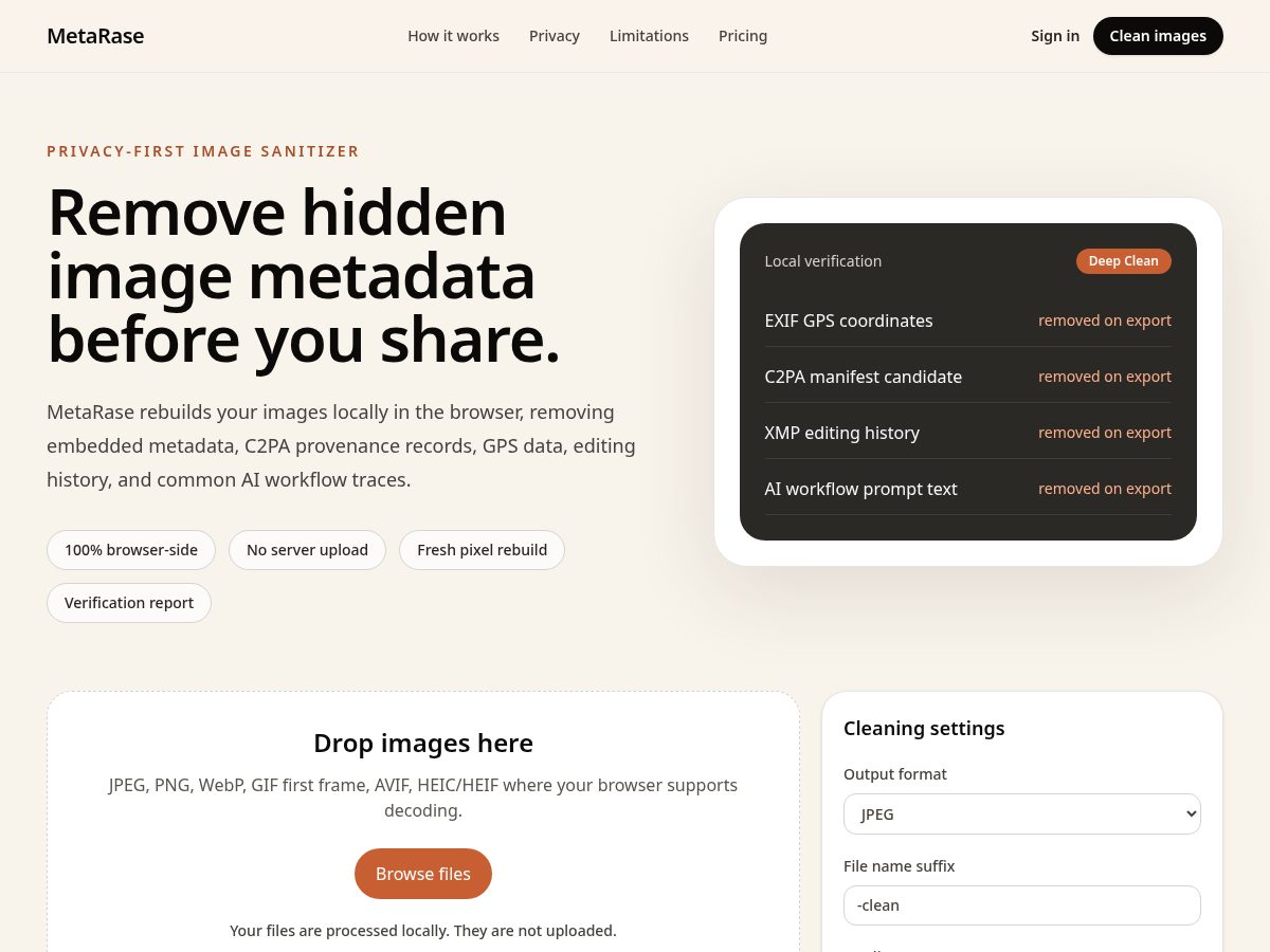 Landing-page snapshot of metarase.com