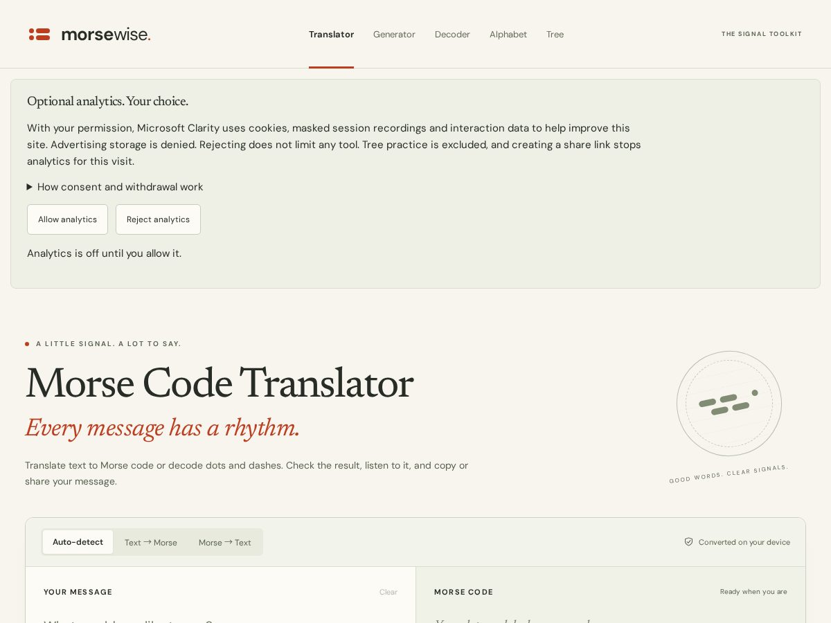 Landing-page snapshot of morsewise.com