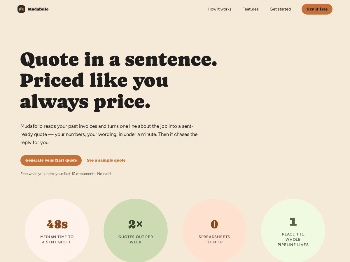 Landing-page snapshot of mudafolio.com