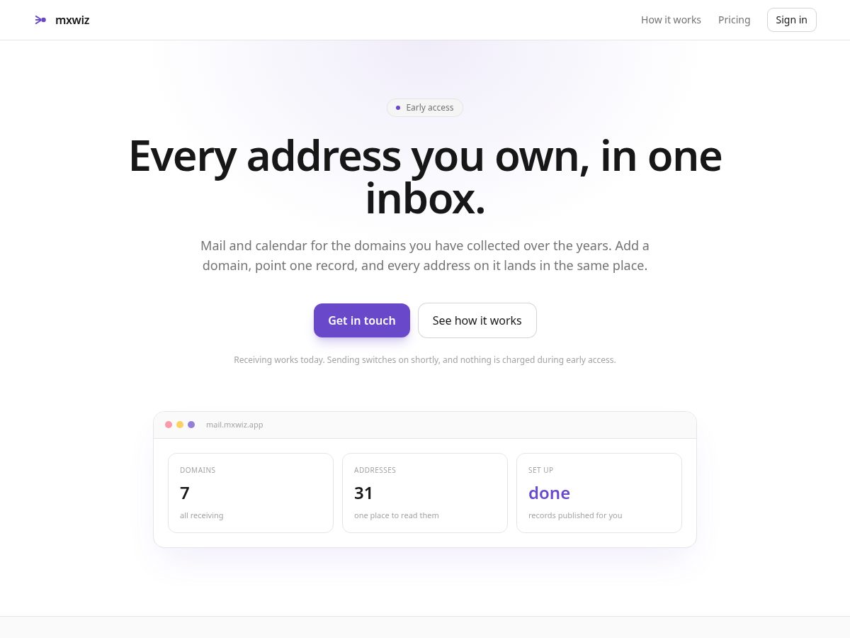 Landing-page snapshot of mxwiz.app