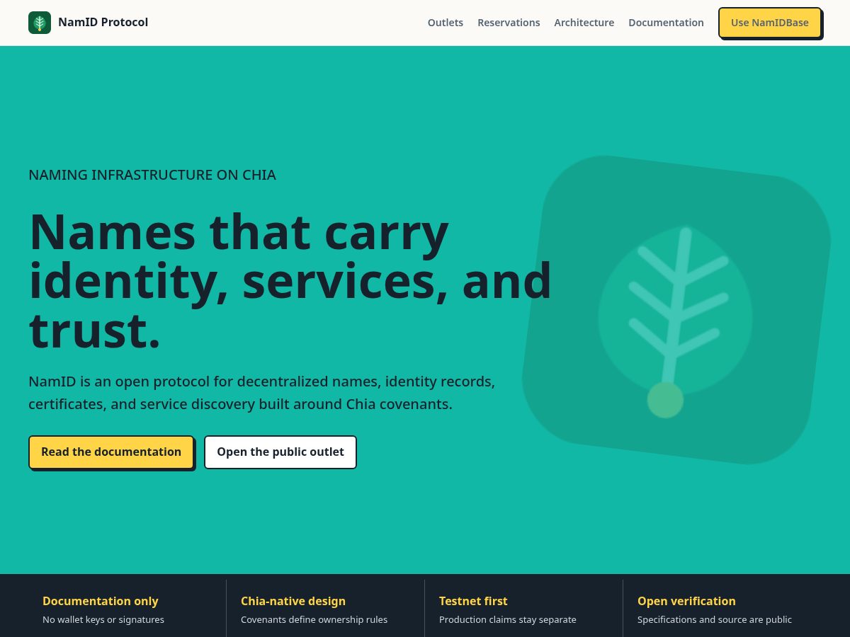 Landing-page snapshot of namid.net