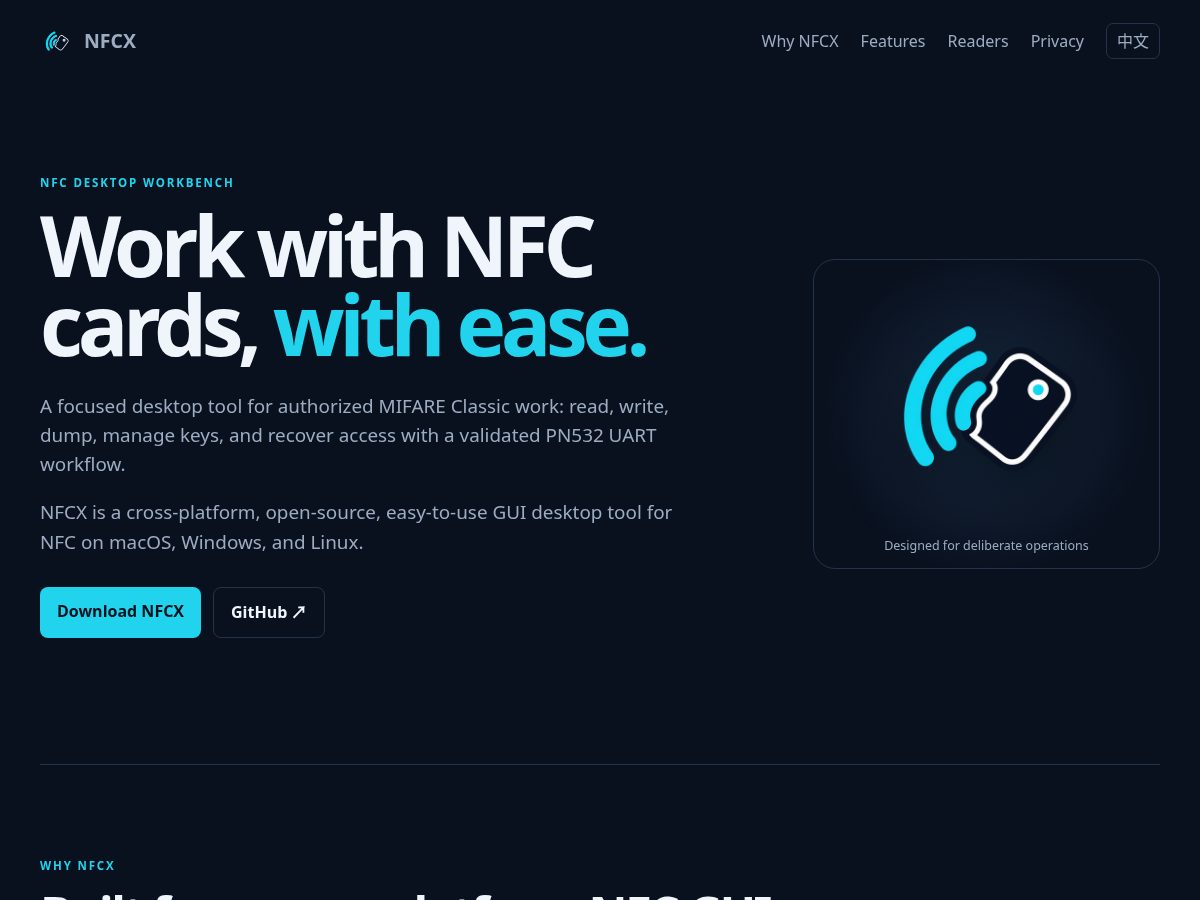 Landing-page snapshot of nfcx.tools