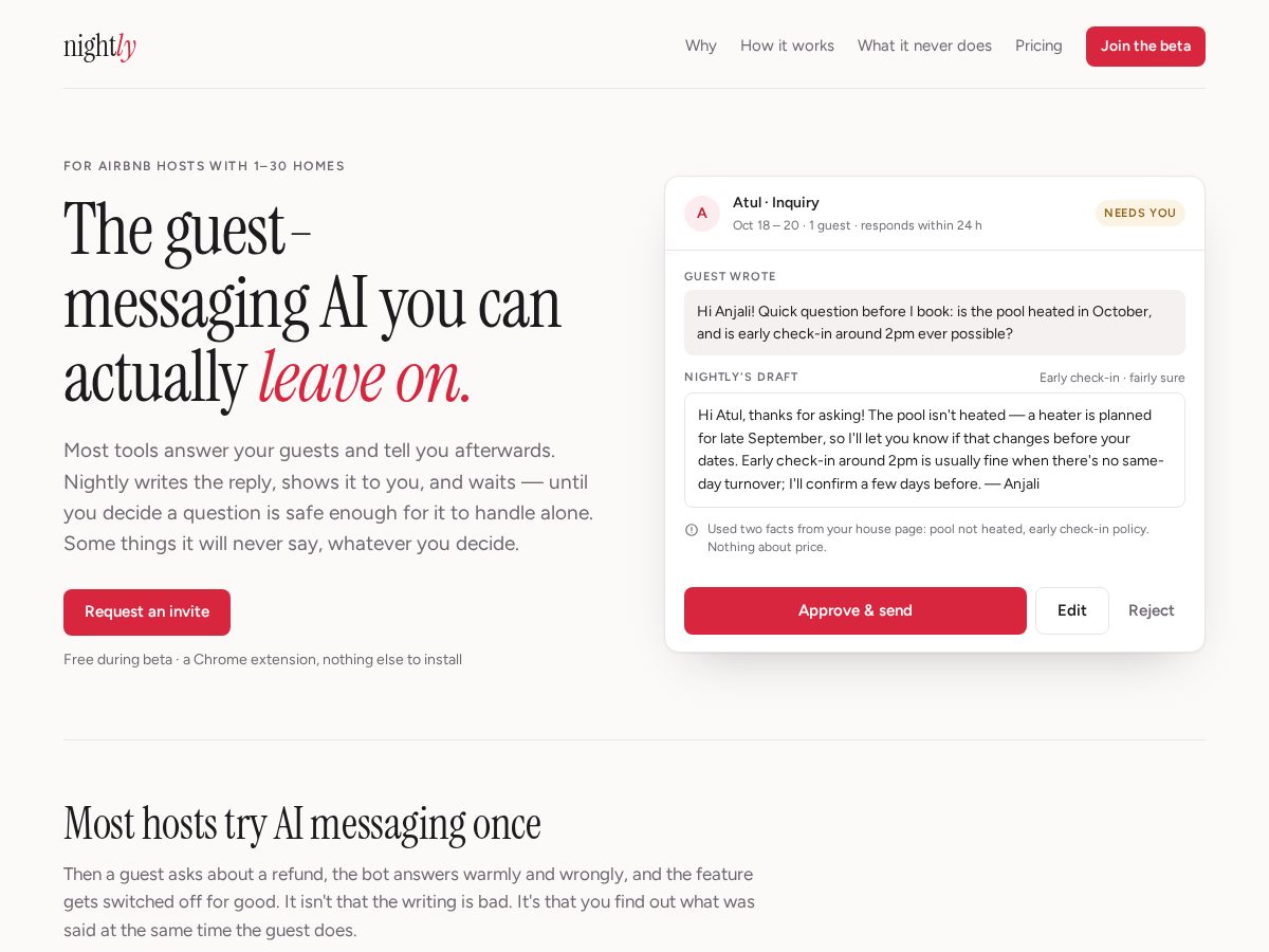 Landing-page snapshot of nightlyhost.com