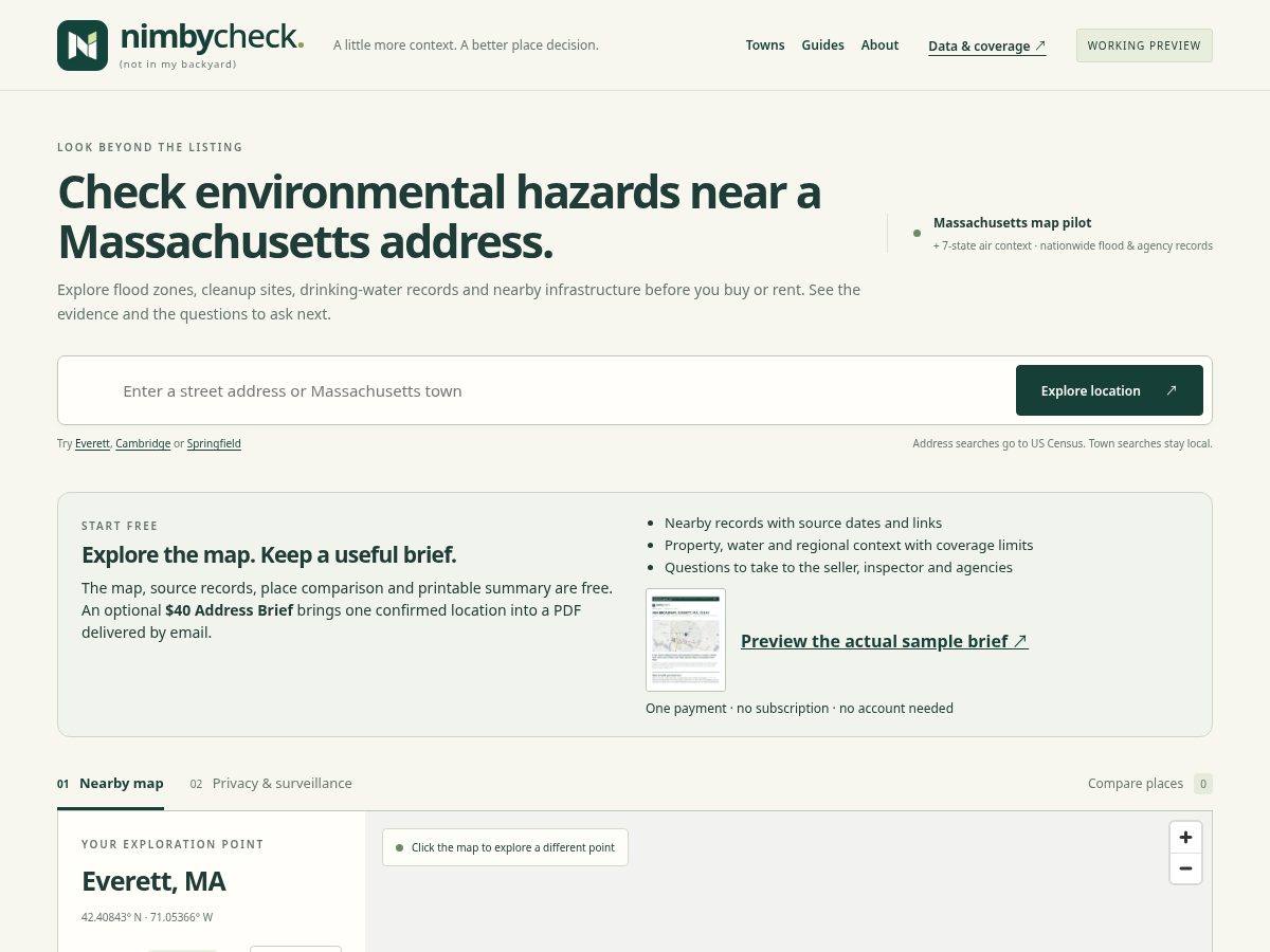 Landing-page snapshot of nimbycheck.com