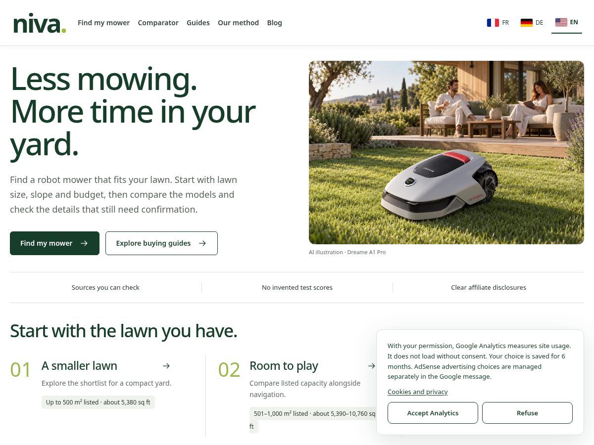 Landing-page snapshot of nivagarden.com
