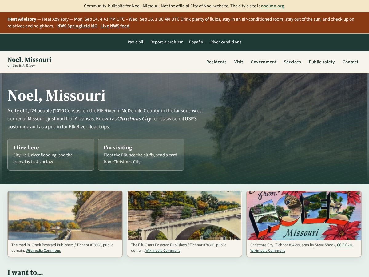 Landing-page snapshot of noel.city