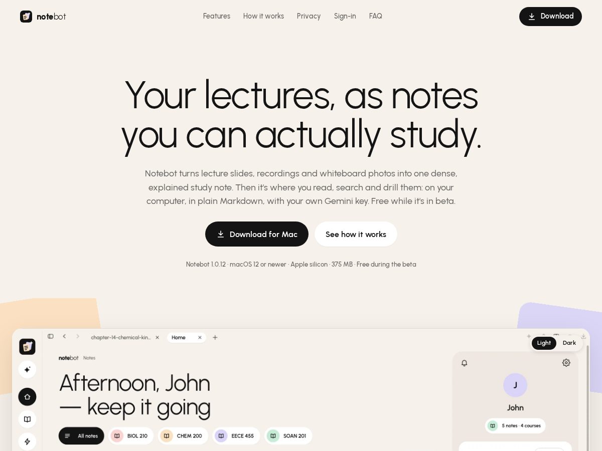 Landing-page snapshot of notebotapp.com