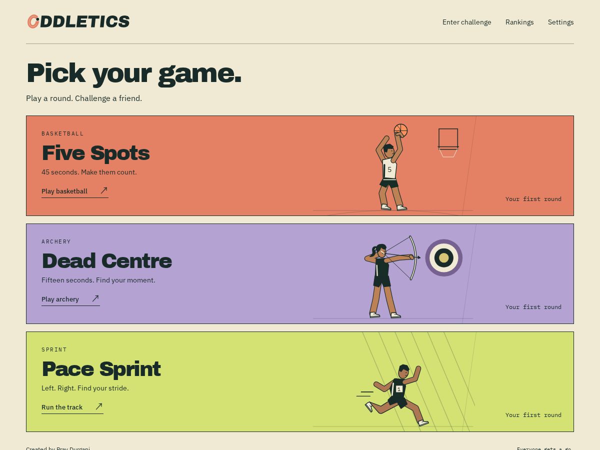 Landing-page snapshot of oddletics.com