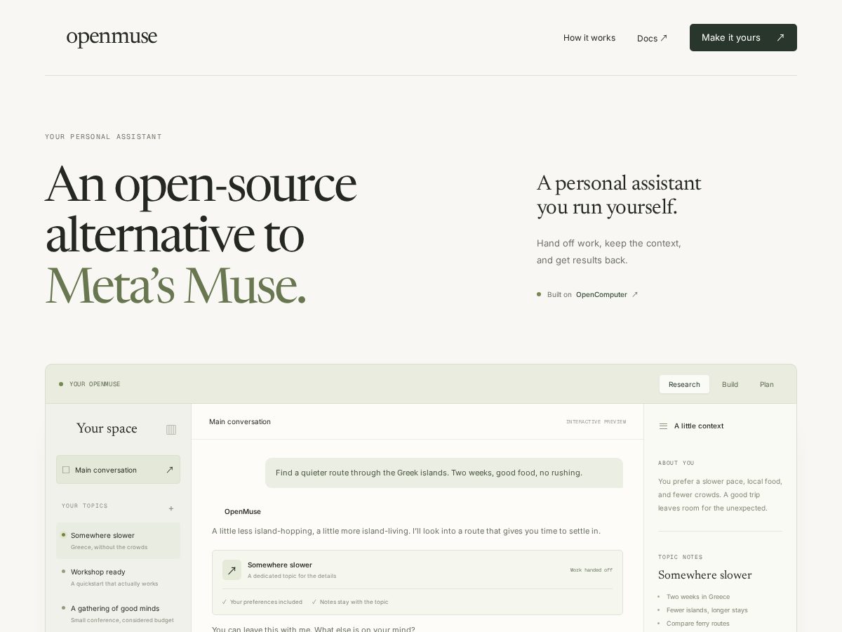 Landing-page snapshot of open-muse.dev