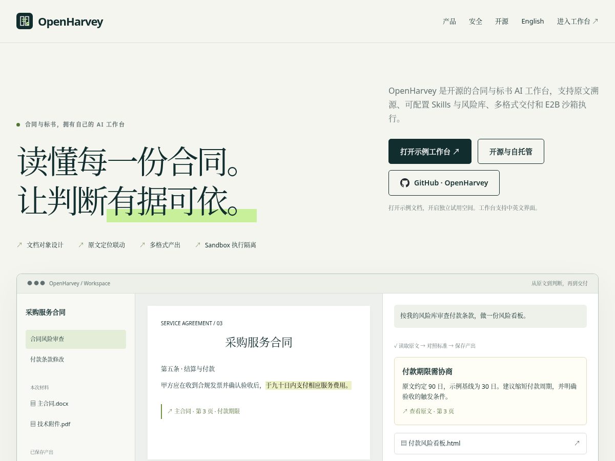 Landing-page snapshot of openharvey.com