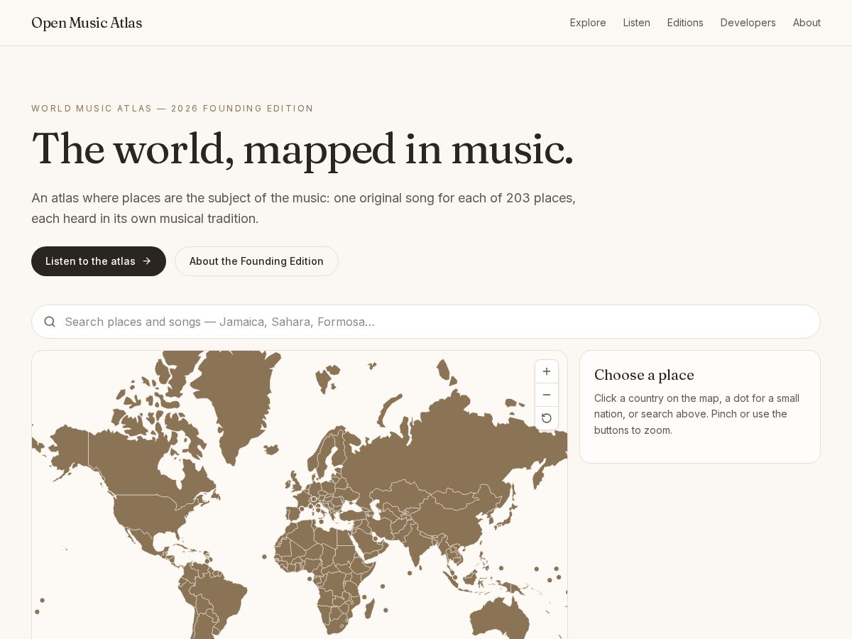Landing-page snapshot of openmusicatlas.org
