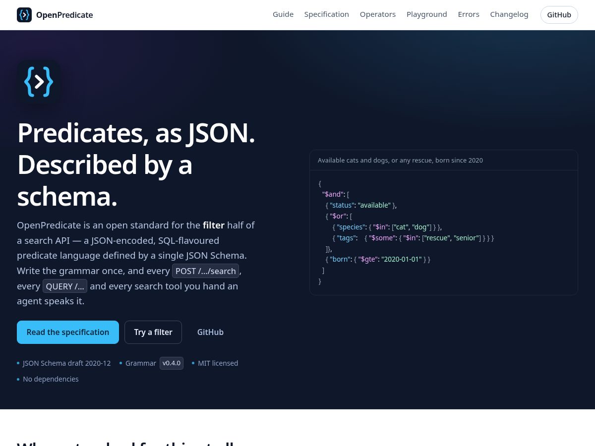 Landing-page snapshot of openpredicate.tech