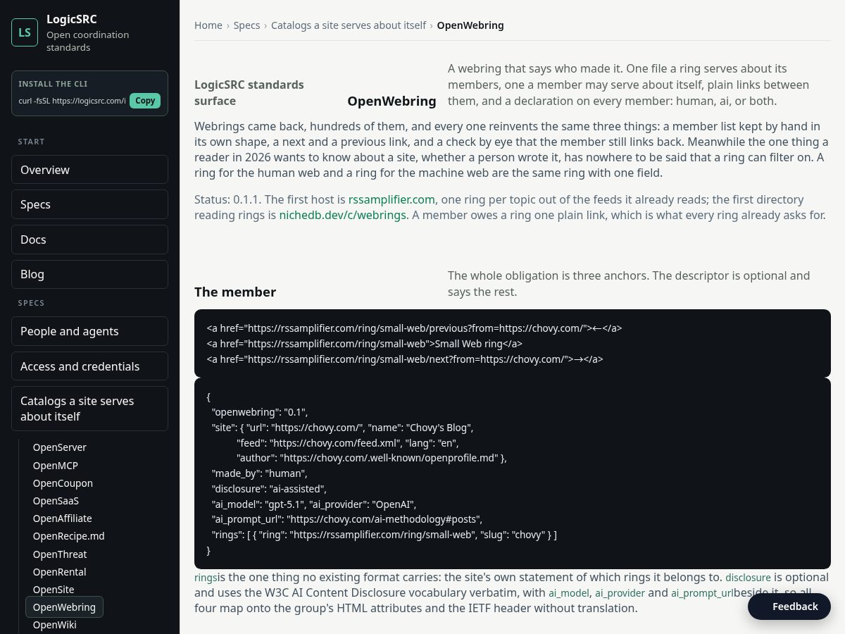 Landing-page snapshot of openwebring.org