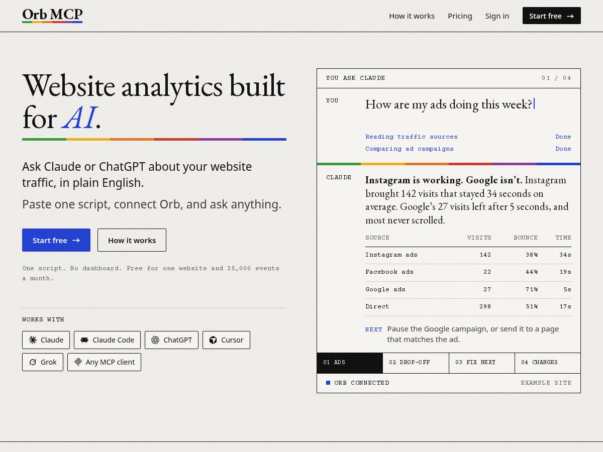 Landing-page snapshot of orbmcp.com